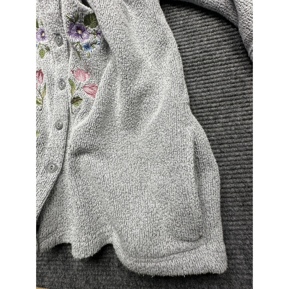 BonWorth Cardigan Sweater Womens Large Gray Floral Embroidered Button Front Knit - Picture 7 of 9
